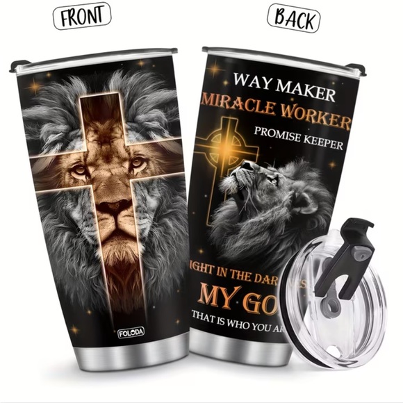 Other - Lion Design Tumbler with Cross - Black and Gold